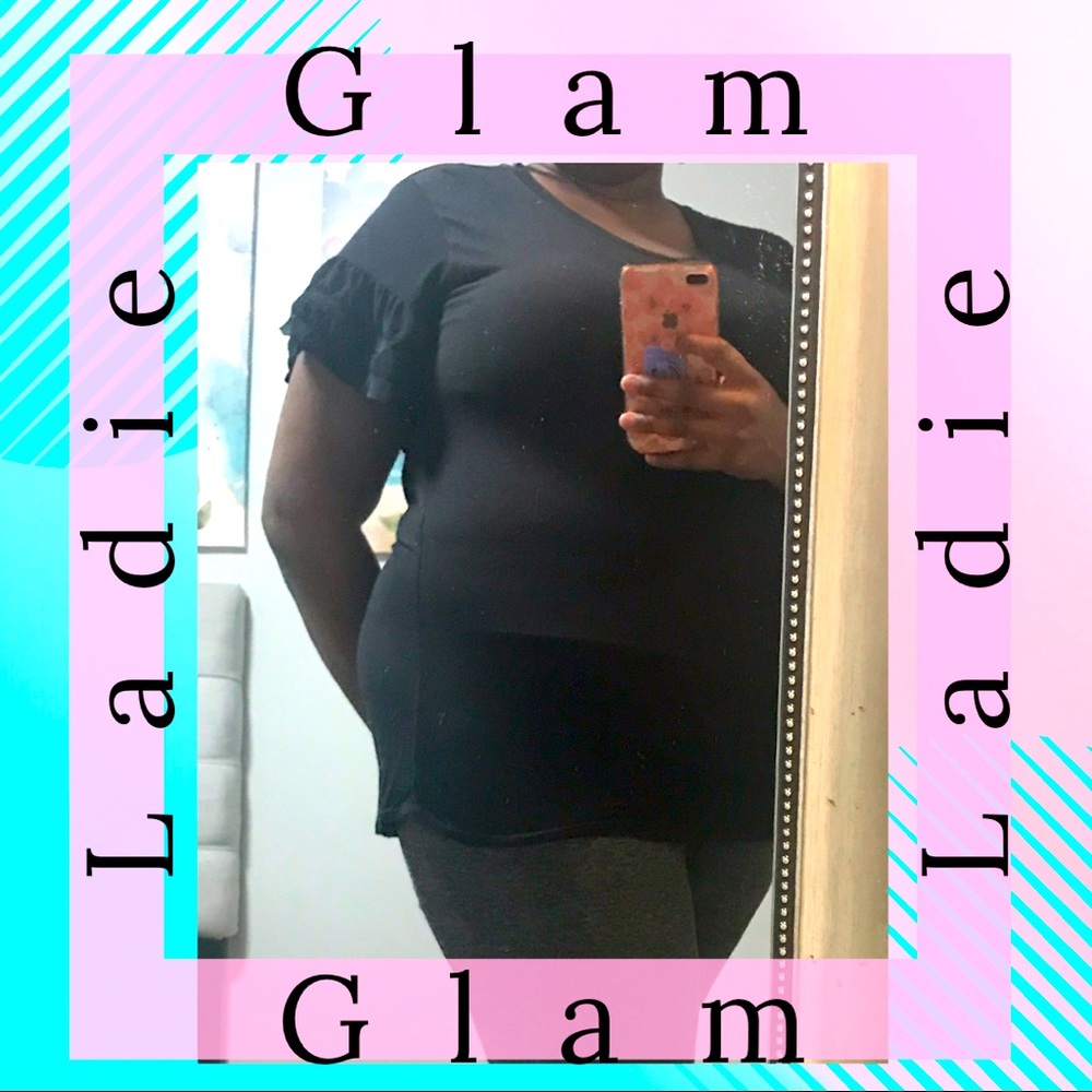 XL TIME & TRU Black Ruffle Sleeve Top (Plus Size)